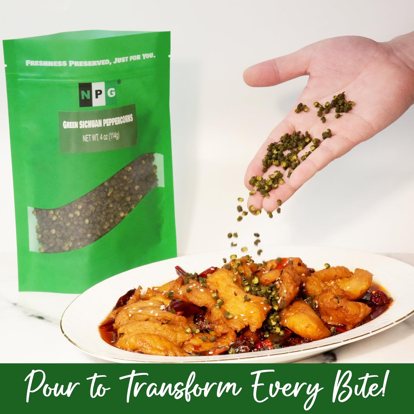 NPG Sichuan Green Peppercorns, 4 Oz, Mouth-Numbing Spice for Szechuan Cuisine