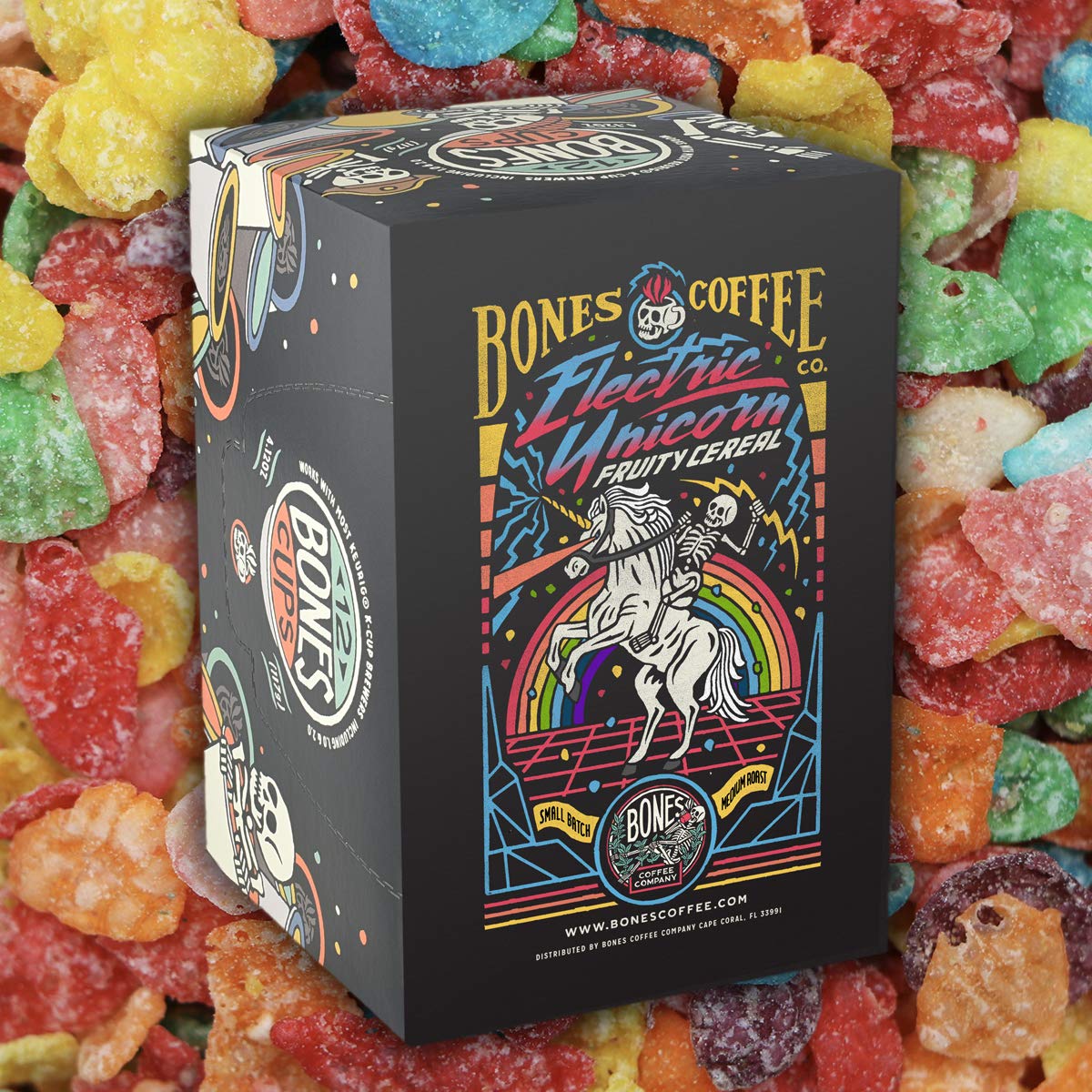 Bones Coffee Company Flavored Coffee Bones Cups Electric Unicorn Fruity Cereal Flavor | 12 Ct Single-Serve Coffee Pods Compatible With 1.0 & 2.0 Keurig Coffee Maker