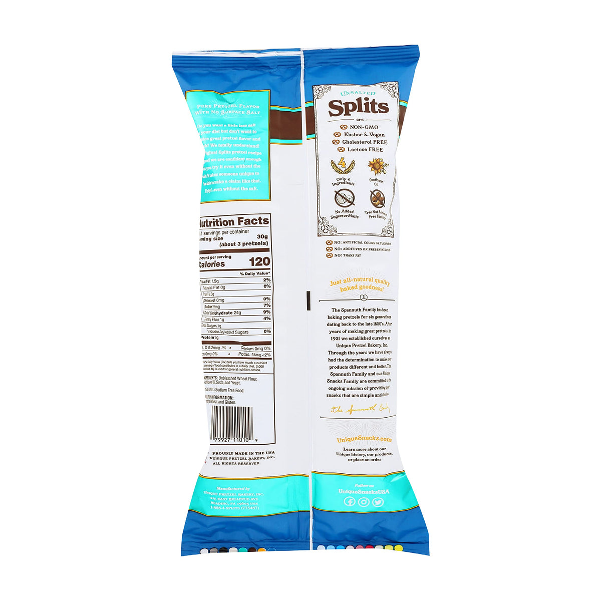 Unique Snacks Unsalted Splits, Vegan, 11 Ounce Bag (Pack of 3), Certified OU Kosher, Non-GMO