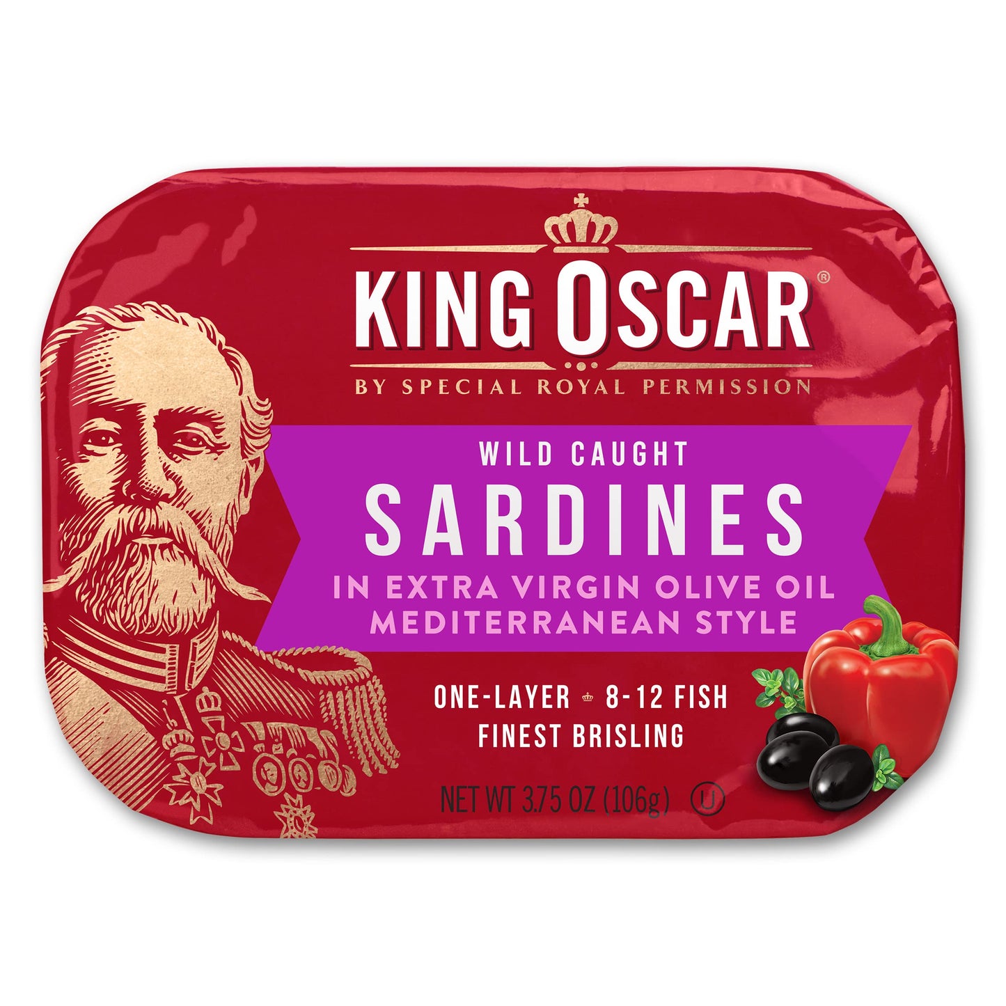 King Oscar Brisling Sardines in Extra Virgin Olive Oil, 3.75 oz Cans, Mediterranean Style, Pack of 12