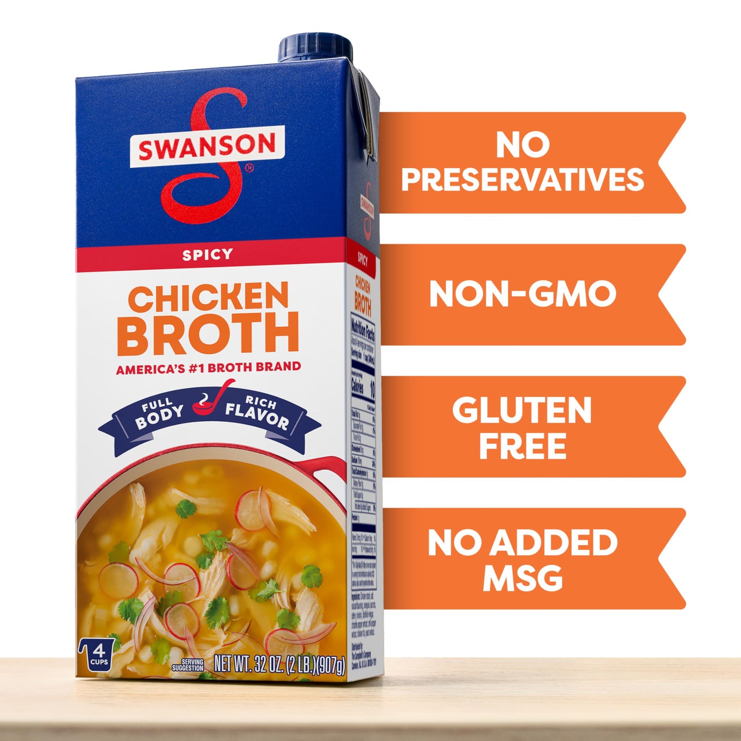 SWANSON S Spicy Chicken Broth, 32 oz Carton