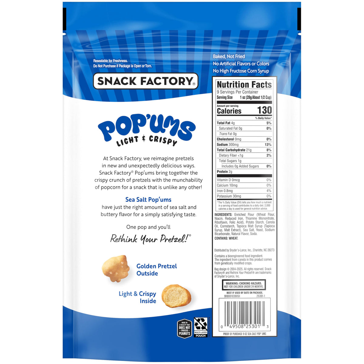 Snack Factory Popums Sea Salt Pretzel Snacks, 9 Oz Bag