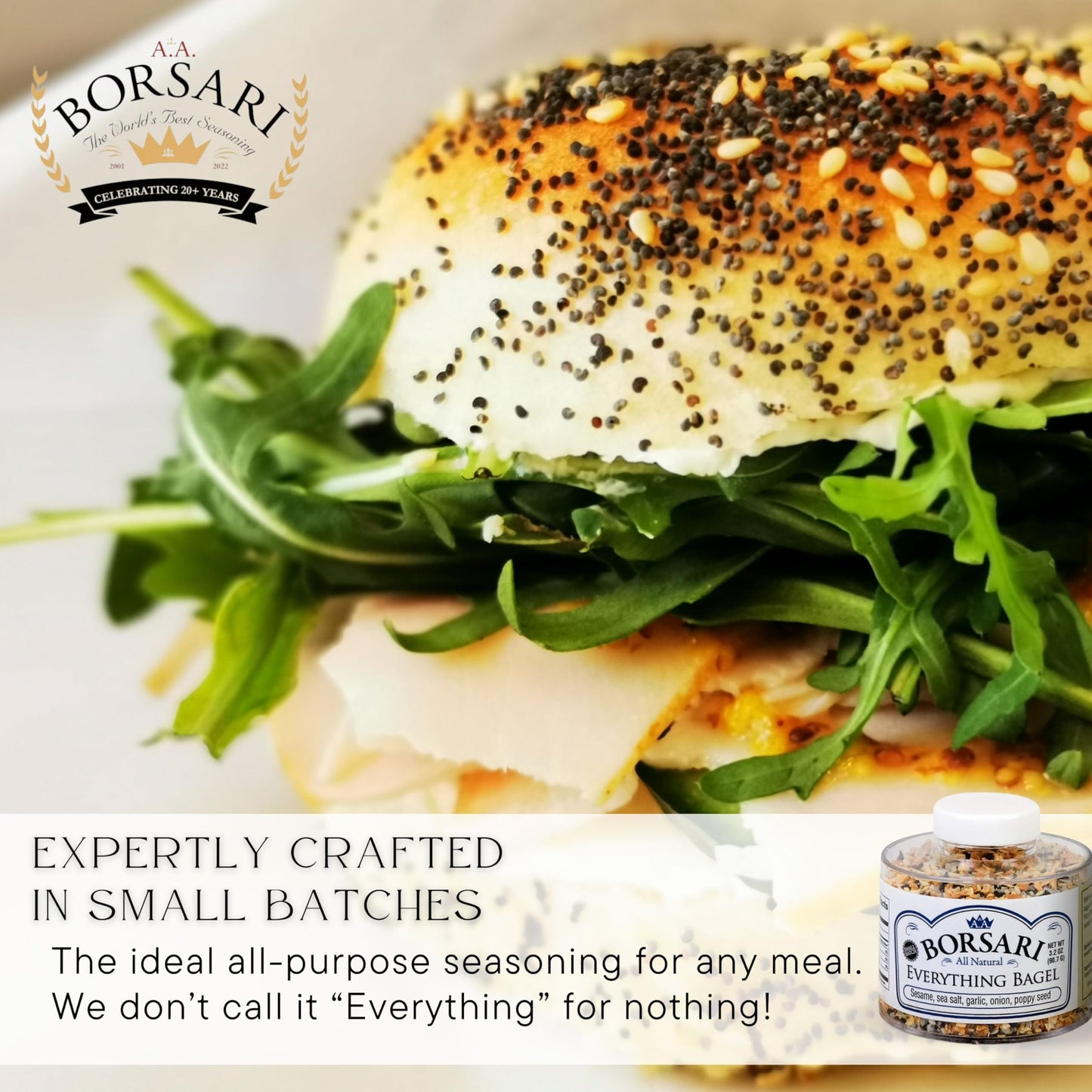Borsari Everything Bagel Seasoning - Gourmet Bagel Seasoning With Sea Salt And Poppy Seeds - Gluten Free And Keto Friendly Spice