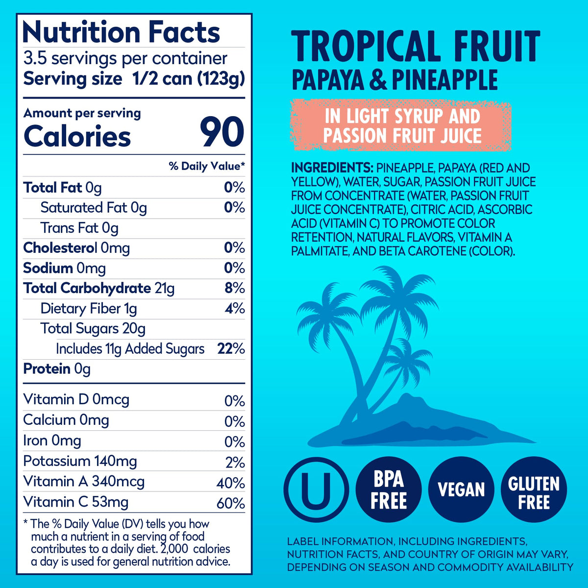 Dole Tropical Fruit in Light Syrup and Passion Fruit Juice - Papaya and Pineapple - 15.25 oz Can - 12 Pack
