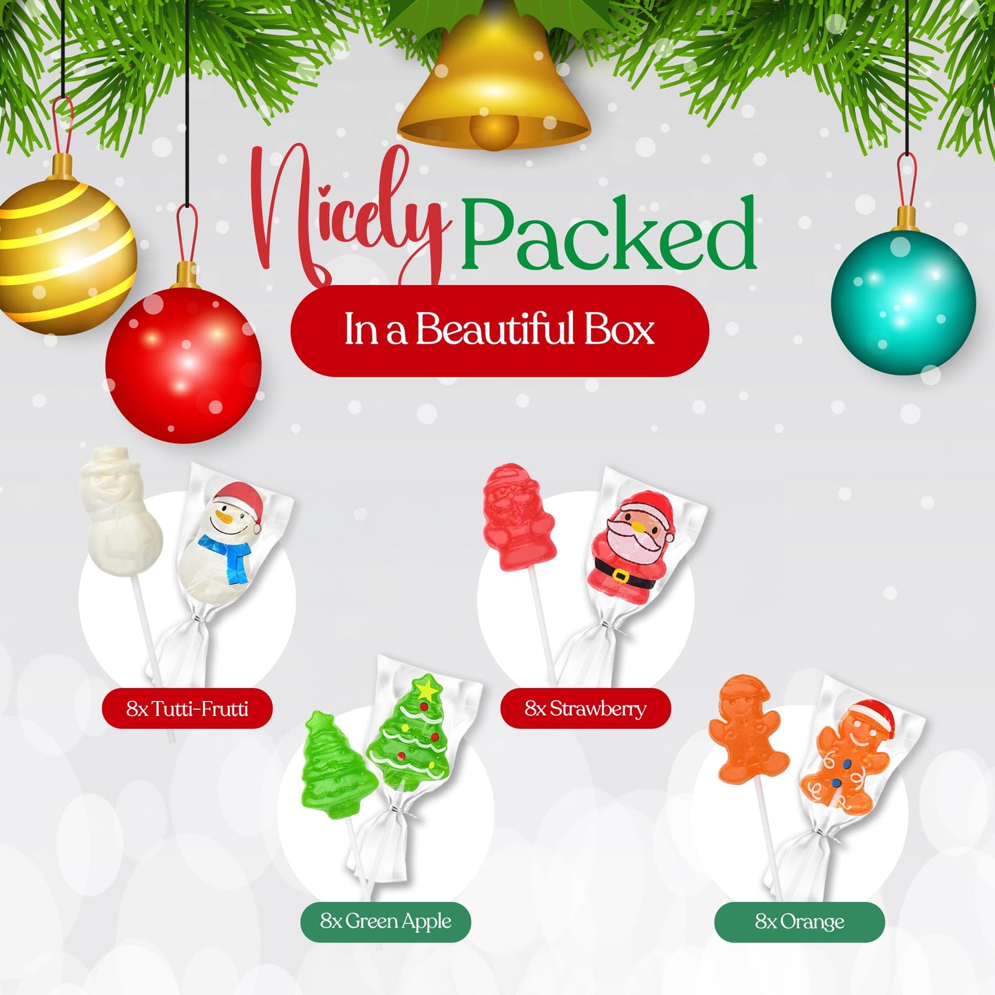 40 Pack Christmas Lollipops - Individually Wrapped Holiday Themed Lollipops - Santa, Tree Snowman, Gingerbread, Designs & Delicious Flavor -Bulk Christmas Candy Use For Stocking Stuffers, Party Favor, Classroom & Office  , Candy Jar Fillers