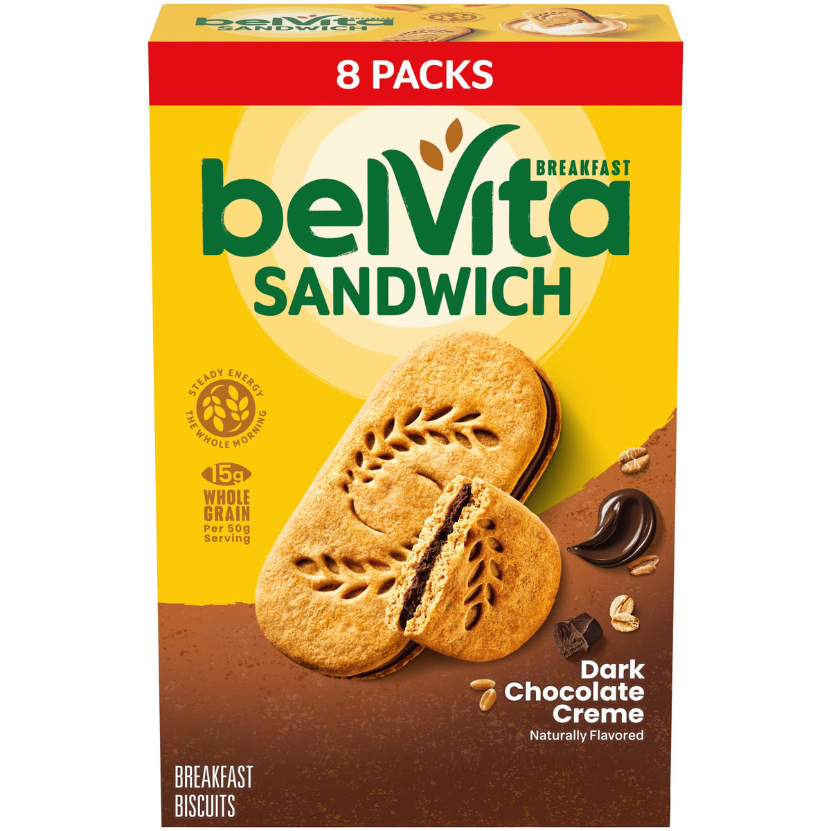 belVita Breakfast Bar Biscuit Sandwiches, Dark Chocolate Creme, 8 Packs (2 Biscuits Per Pack)