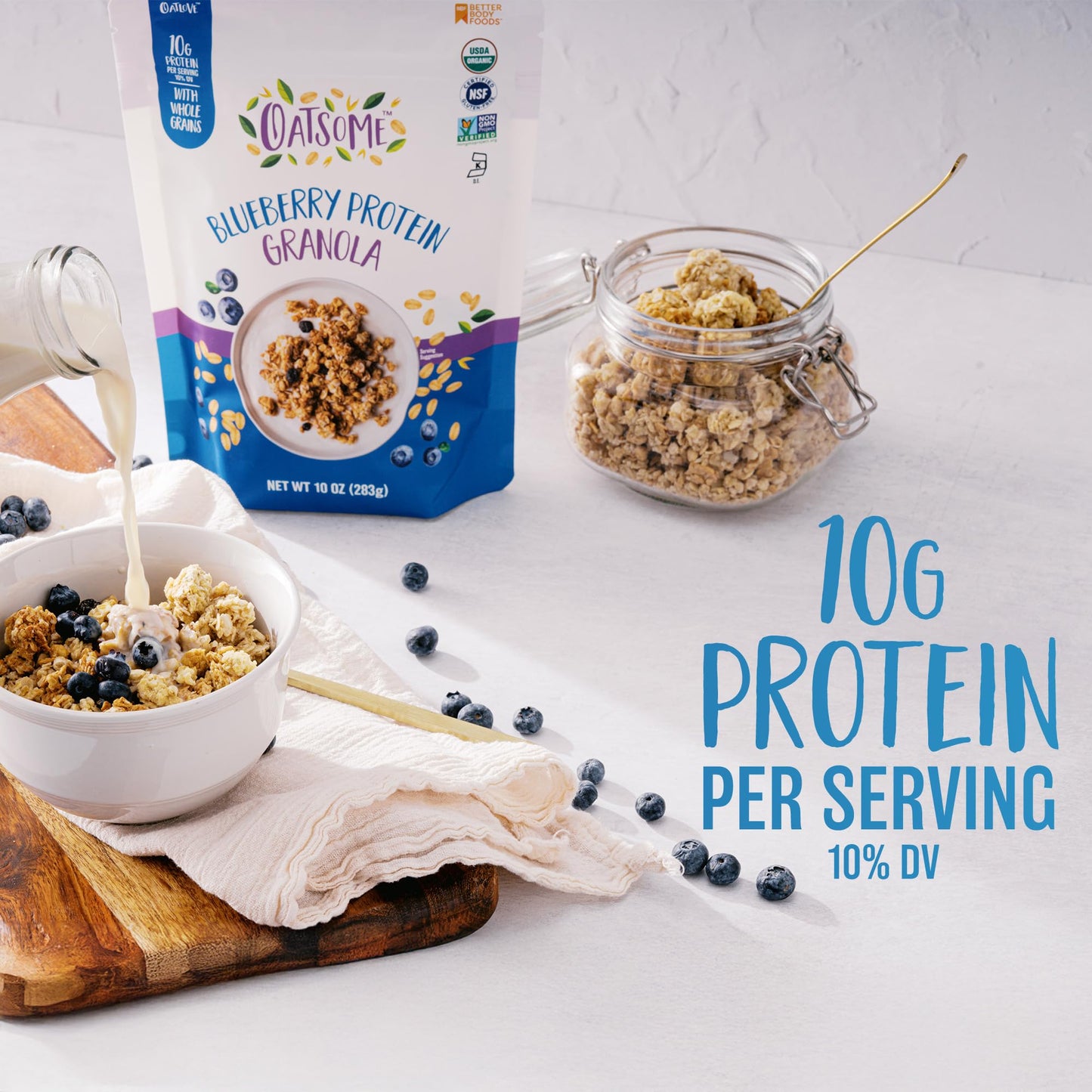 Oatsome Blueberry Protein Granola, 10g Protein, Gluten Free, 10 Oz Bag