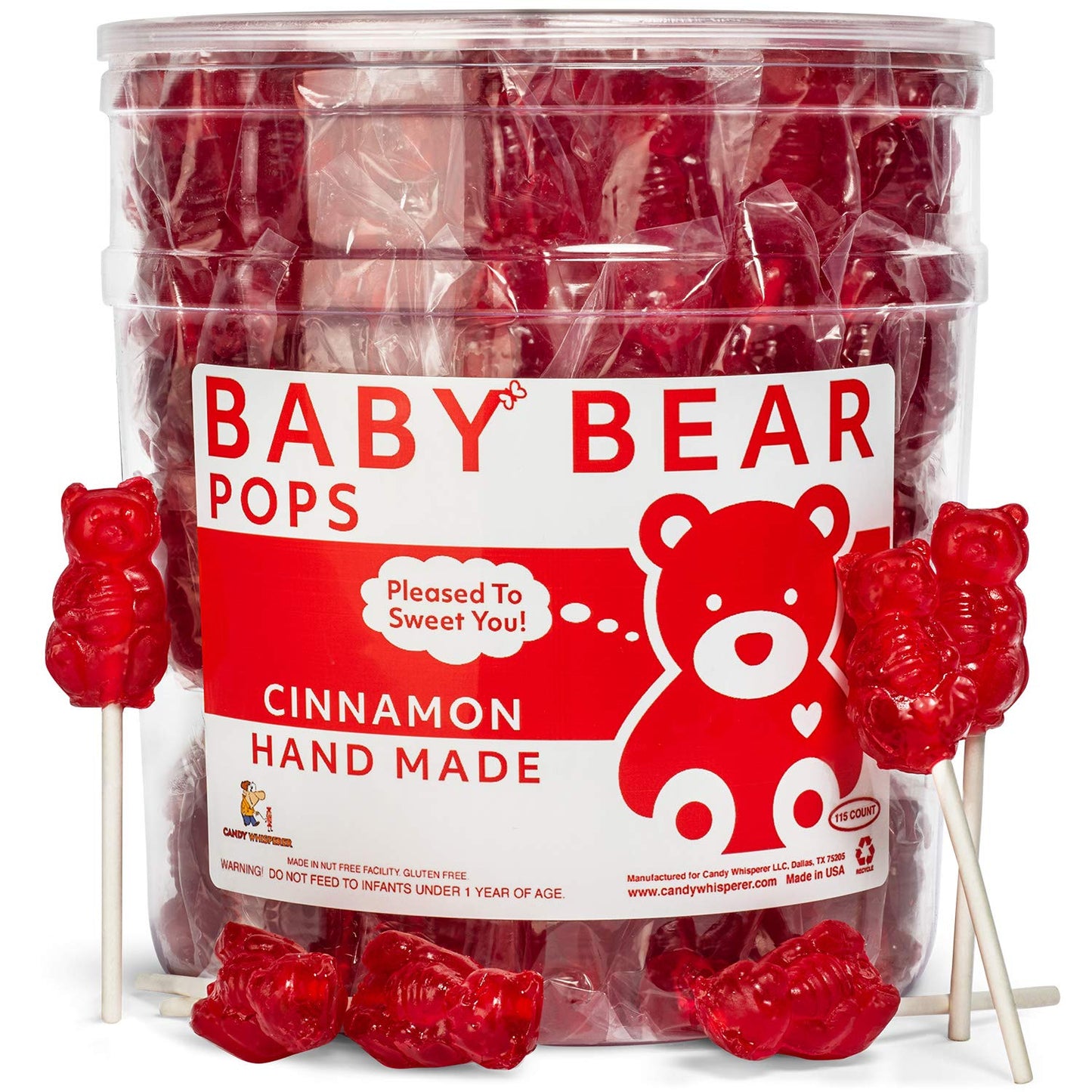 Espeez Cinnamon Bear Pops Lollipop Suckers - 115 Count, Individually Wrapped, Colorful Baby Bear Candy on a Stick
