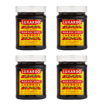 Luxardo The Original Maraschino Cherries | Gourmet Italian Cocktail Maraschino Cherries | for Old Fashioned  Manhattan and Desserts | Approximately 65 Cherries Per 400G Jar [Pack of 4]