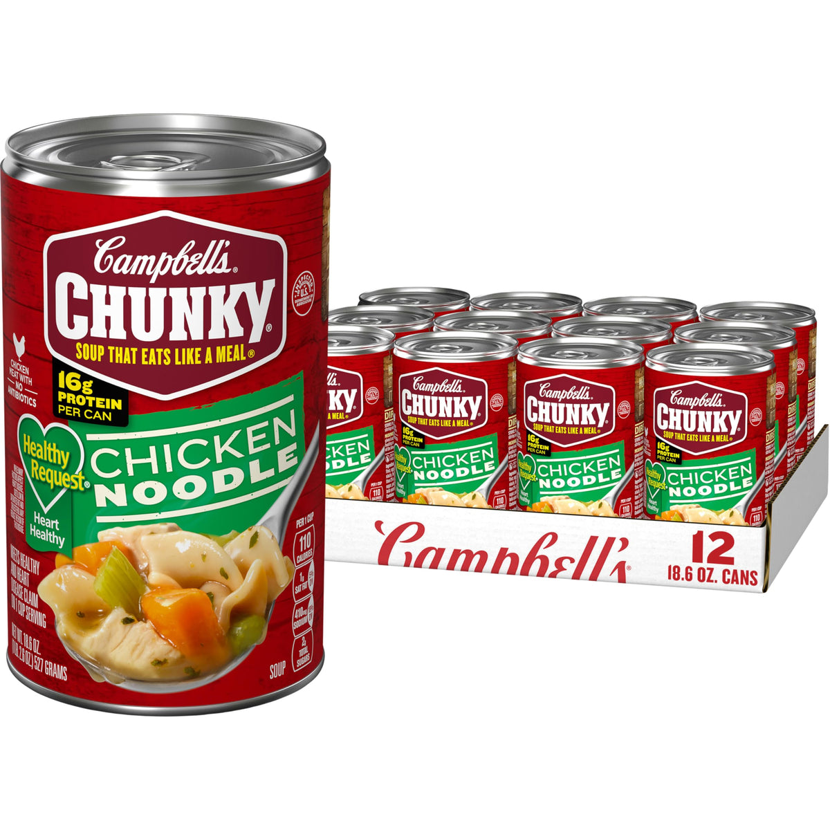 Campbells Chunky Healthy Request Chicken Noodle Soup, 18.6 oz Can (12 Pack)