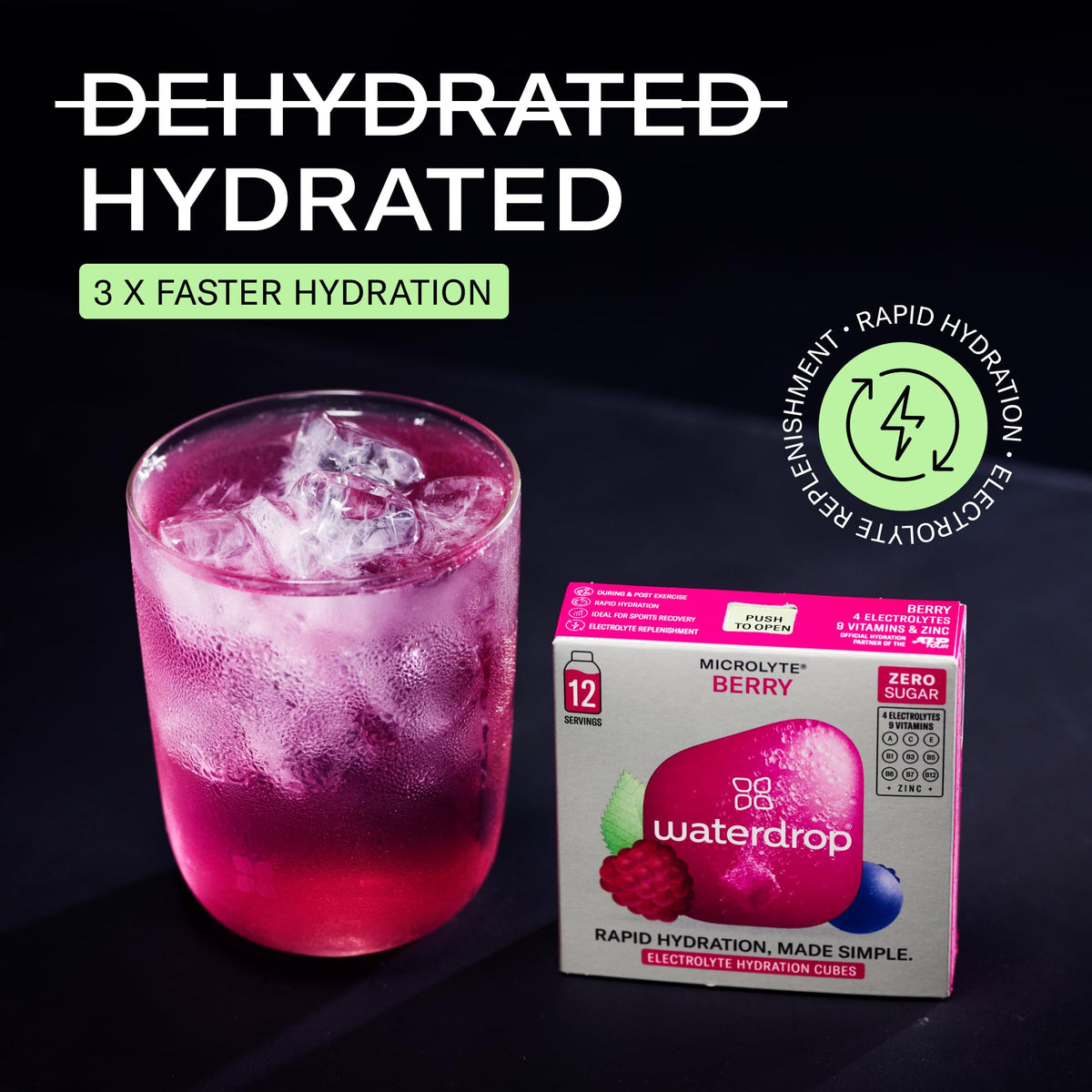Waterdrop Electrolyte Cubes, Berry Flavor, Zinc, 9 Vitamins & 5 Electrolytes, On The Go Water Enhancer for Still & Sparkling Wat