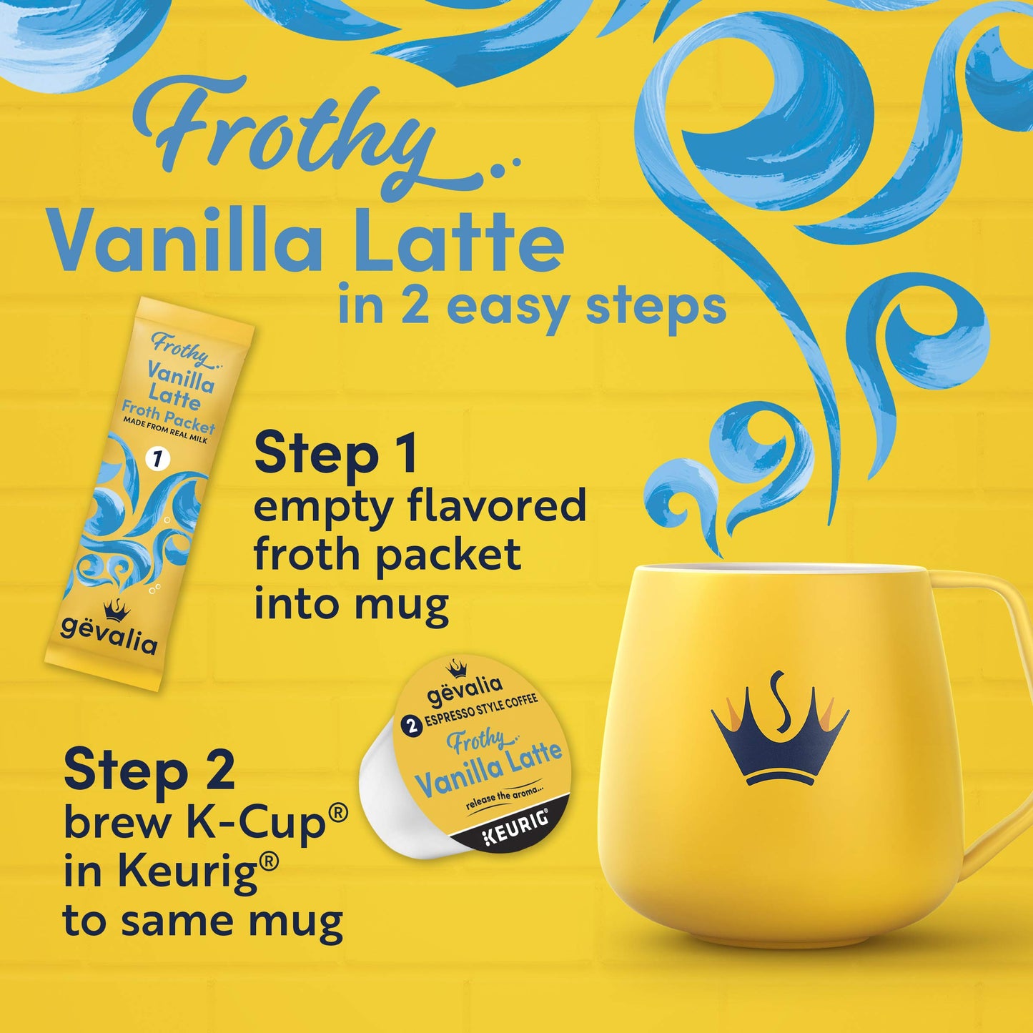 Gevalia Frothy 2-Step Vanilla Latte Espresso K-Cup Coffee Pods & Froth Packets Kit, 6 Count (Pack Of 6)