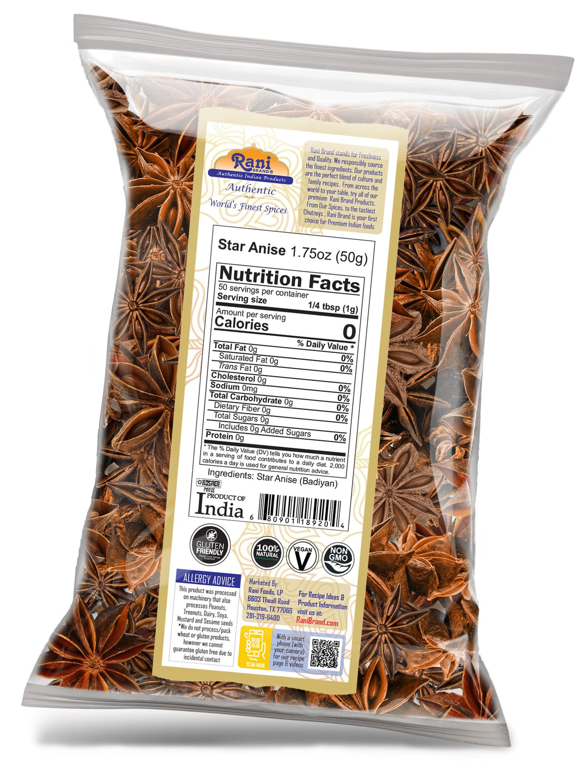 Rani Star Anise Seeds, Whole Pods (Badian Khatai) Spice 1.75Oz (50G) ~ All Natural | Gluten Friendly | Non-Gmo | Kosher | Vegan | Indian Origin