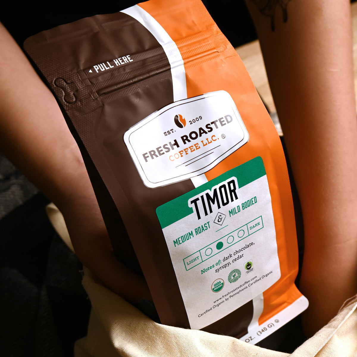 Fresh Roasted Coffee, Fair Trade Organic Timor, 12 Oz, Medium Roast, Kosher Rfa, Whole Bean