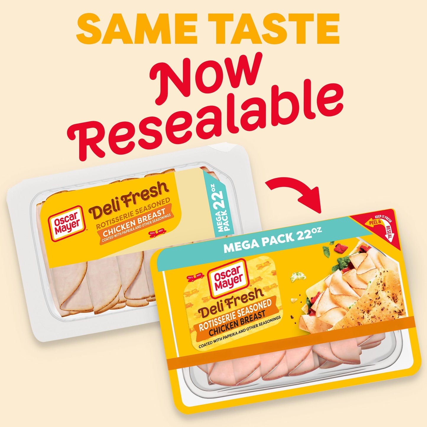 Oscar Mayer Deli Fresh Rotisserie Seasoned Sliced Chicken Breast Deli Lunch Meat Mega Pack, 22 oz Package
