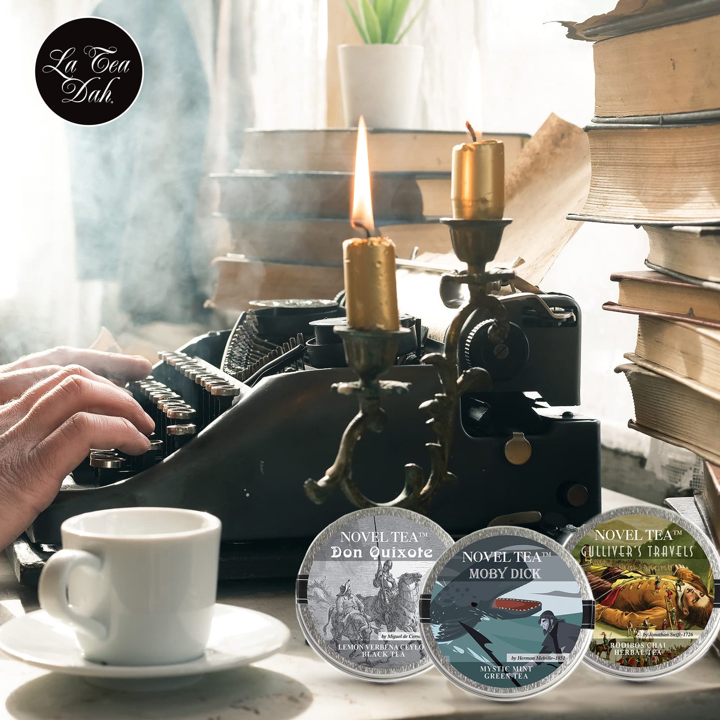 La Tea Dah Noveltea Literary Tea Gift Basket - 5 Gourmet Teas, Honey Stirrer & Journal, Ideal for Book Lovers and Gift Giving