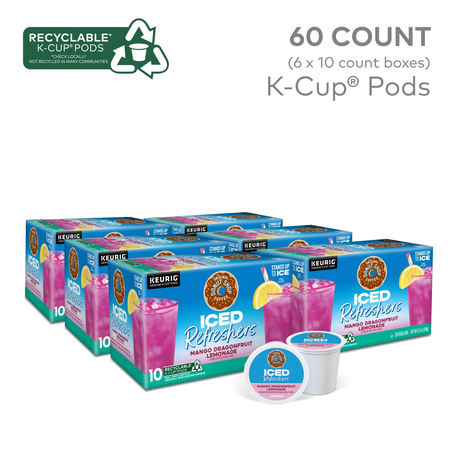 The Original Donut Shop Iced Refreshers, Mango Dragonfruit Lemonade Flavor, Keurig Single Serve K-Cup Pods, 60 Count (6 Packs Of
