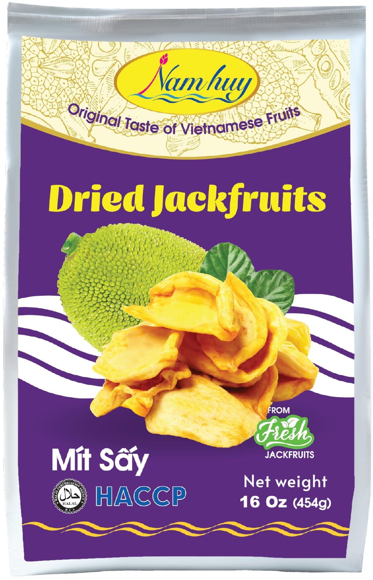 NAM HUY Dried Jackfruit Snacks, Vegan, No Added Sugar, 16 Oz