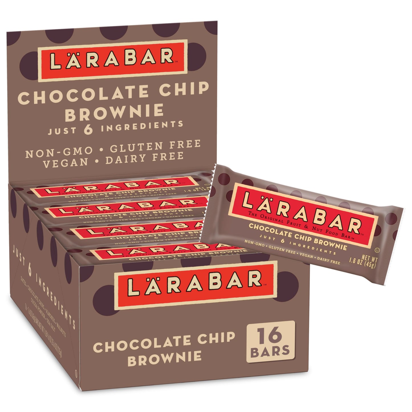 LÄRABAR Chocolate Chip Brownie Fruit & Nut Bar, Gluten Free Vegan, 16 Count, Model 21908418681