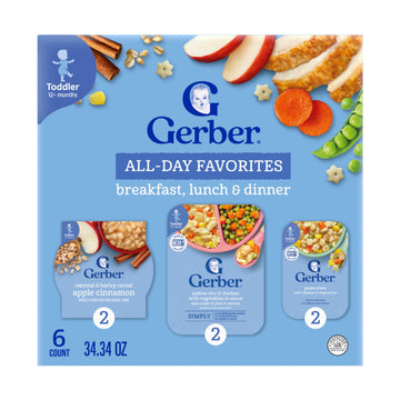Gerber Toddler Food Variety 6 Pack, All Day Favorites, Breakfast, Lunch & Dinner