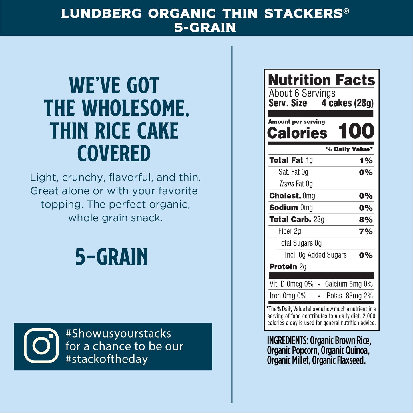 Lundberg Organic Thin Stackers Five Grain 6 Oz Gluten-Free Vegan Kosher Usda Certified Organic Non-Gmo Verified Whole Grain Brow