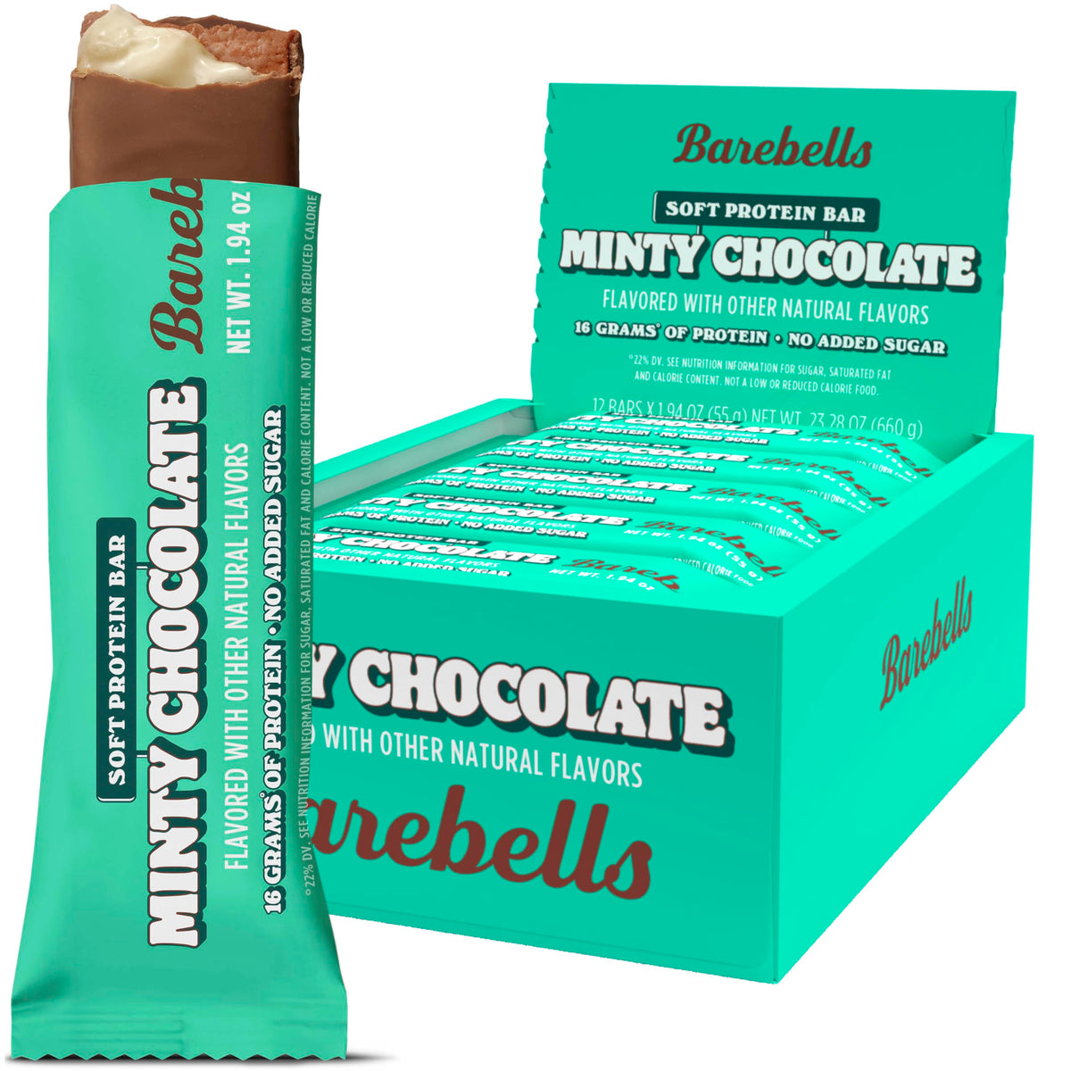 Barebells Soft Protein Bars, Minty Chocolate - 12 Count, 16G High Protein Treats - Chocolate Nutrition Bar With 1G Total Sugars 
