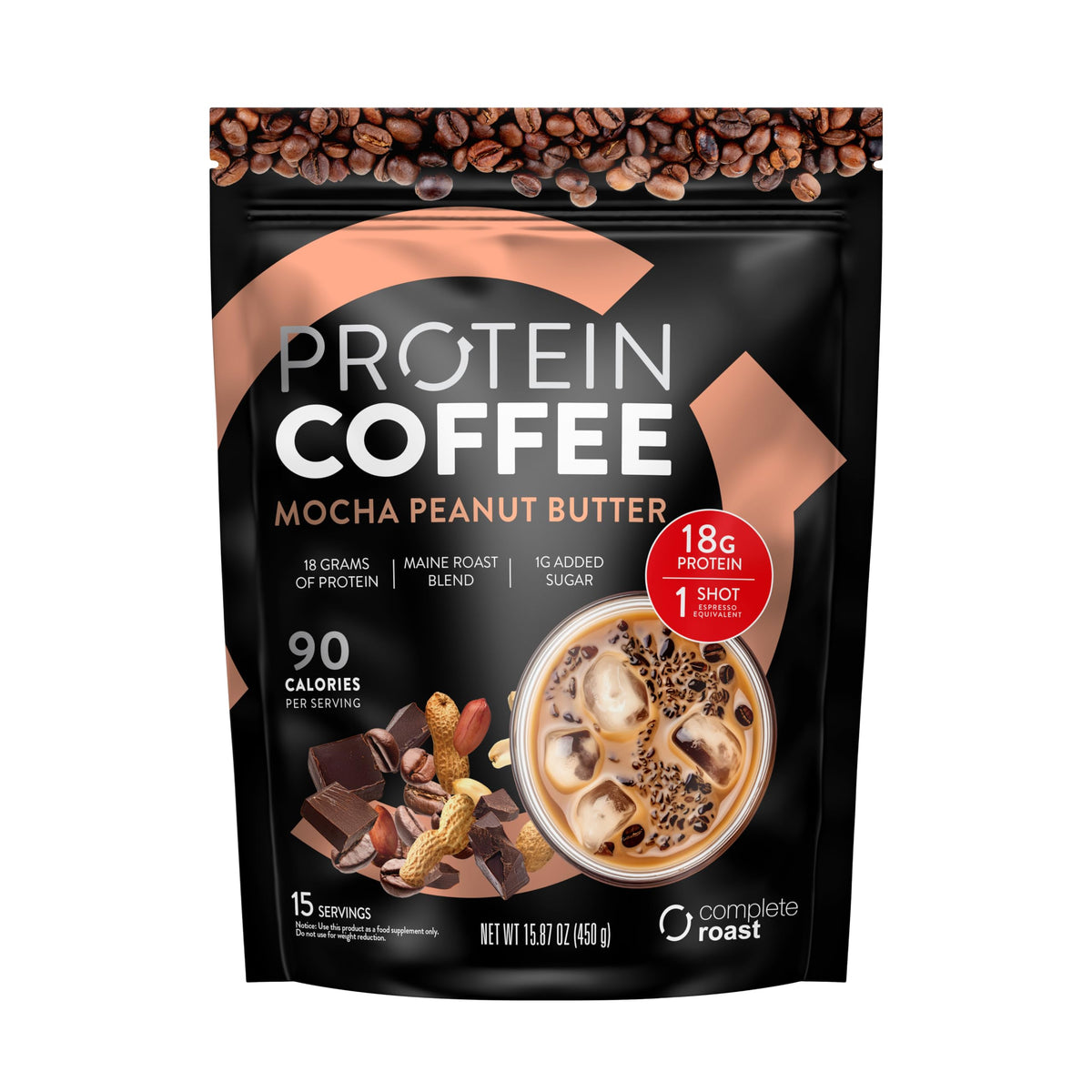 Complete Nutrition High Protein Roast Mocha Peanut Butter, Keto Friendly, 15 g Protein, 15 Servings