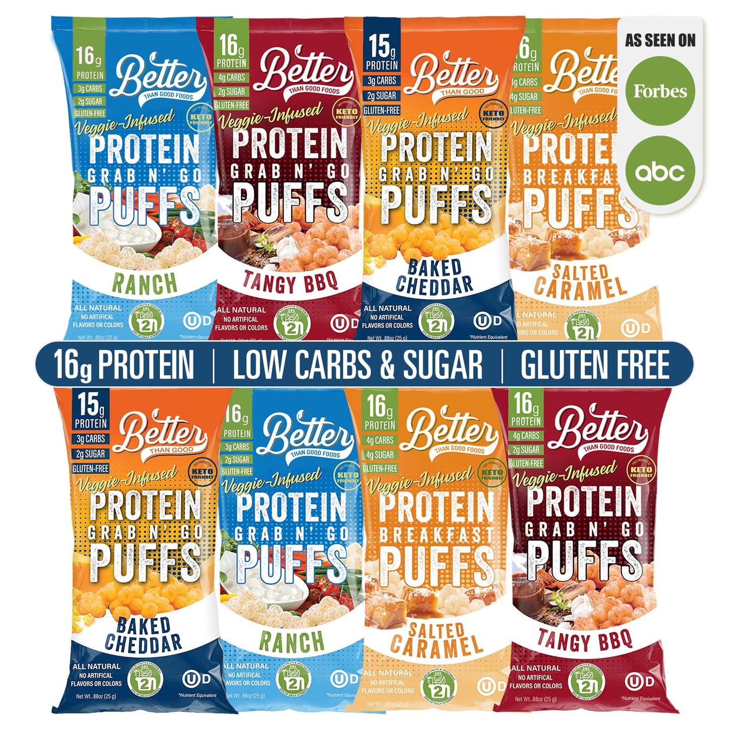 Playter Than Good 8 Packs Keto  Gluten-Free Protein Puffs - Paleo  Low Sugar  Low Calorie  Diaplayic Friendly Snacks | Veggie Infused Protein Breakfast Puffs (Savory Puffs)