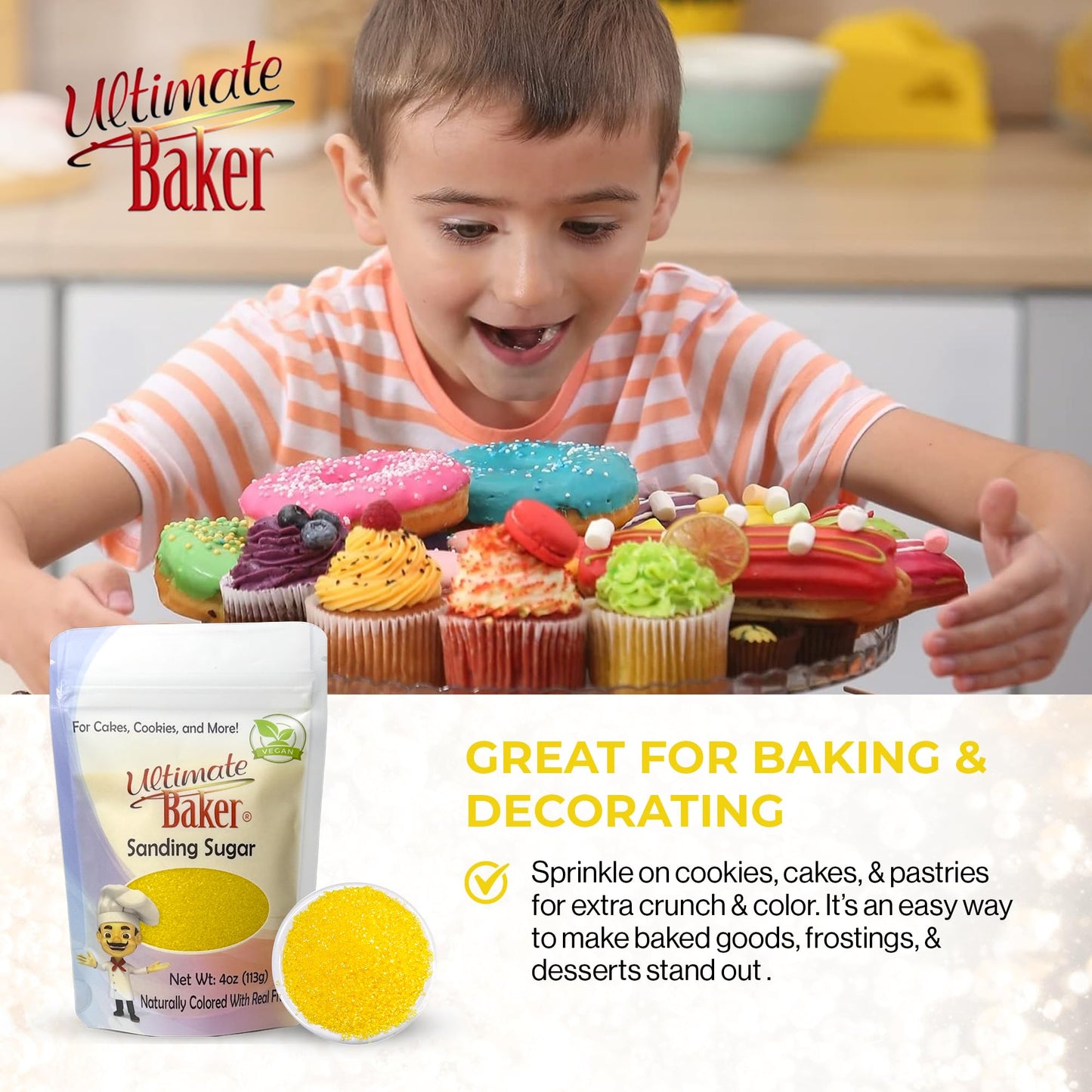 Ultimate Baker Sanding Sugar, Yellow, Medium Crystal, 4oz