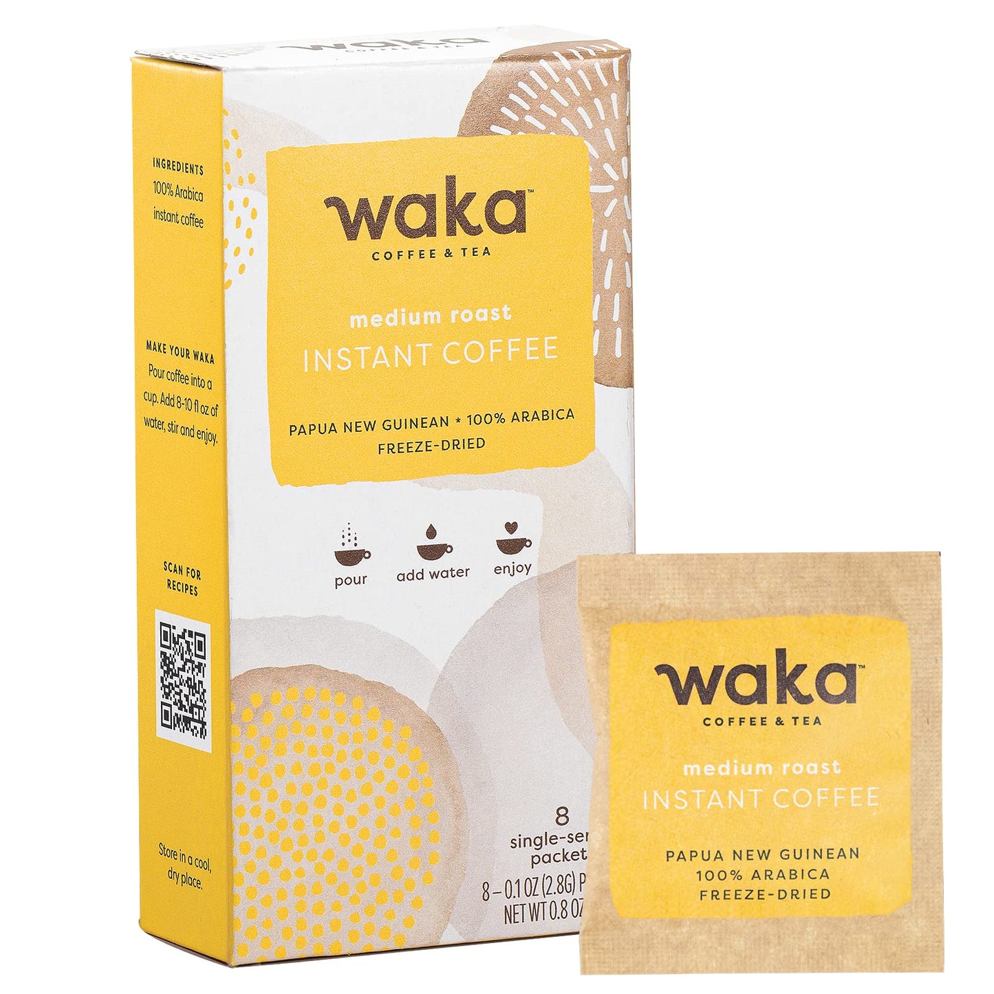 Waka Coffee Premium Instant Coffee, Medium-Strong Roast, 100% Arabica, 8 Count Pack