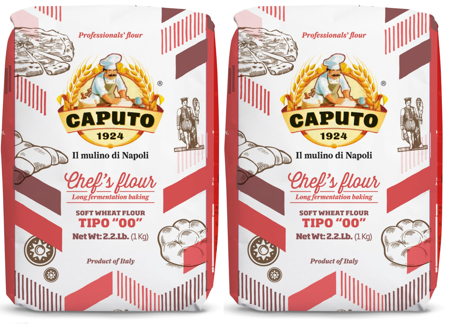 Antimo Caputo Chefs Flour 2.2 Pound (Pack of 2) - Italian Double Zero 00 - Soft Wheat for Pizza Dough  Bread  & Pasta