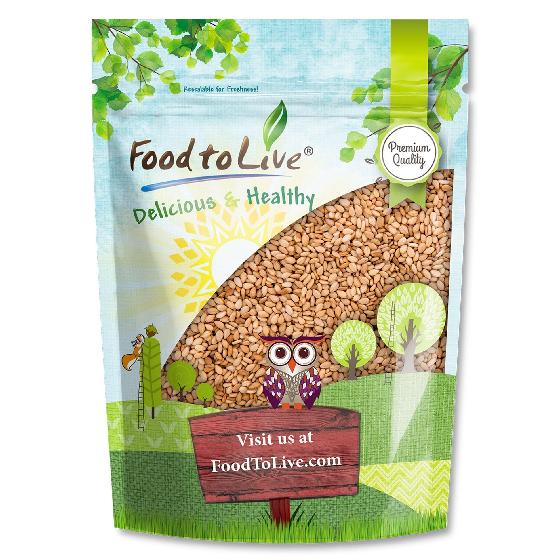 Food to Live Toasted Hulled Sesame Seeds, 2 Pounds - Crunchy and Nutritious Snack, Oven Roasted, Unsalted, No Oil Added, Perfect