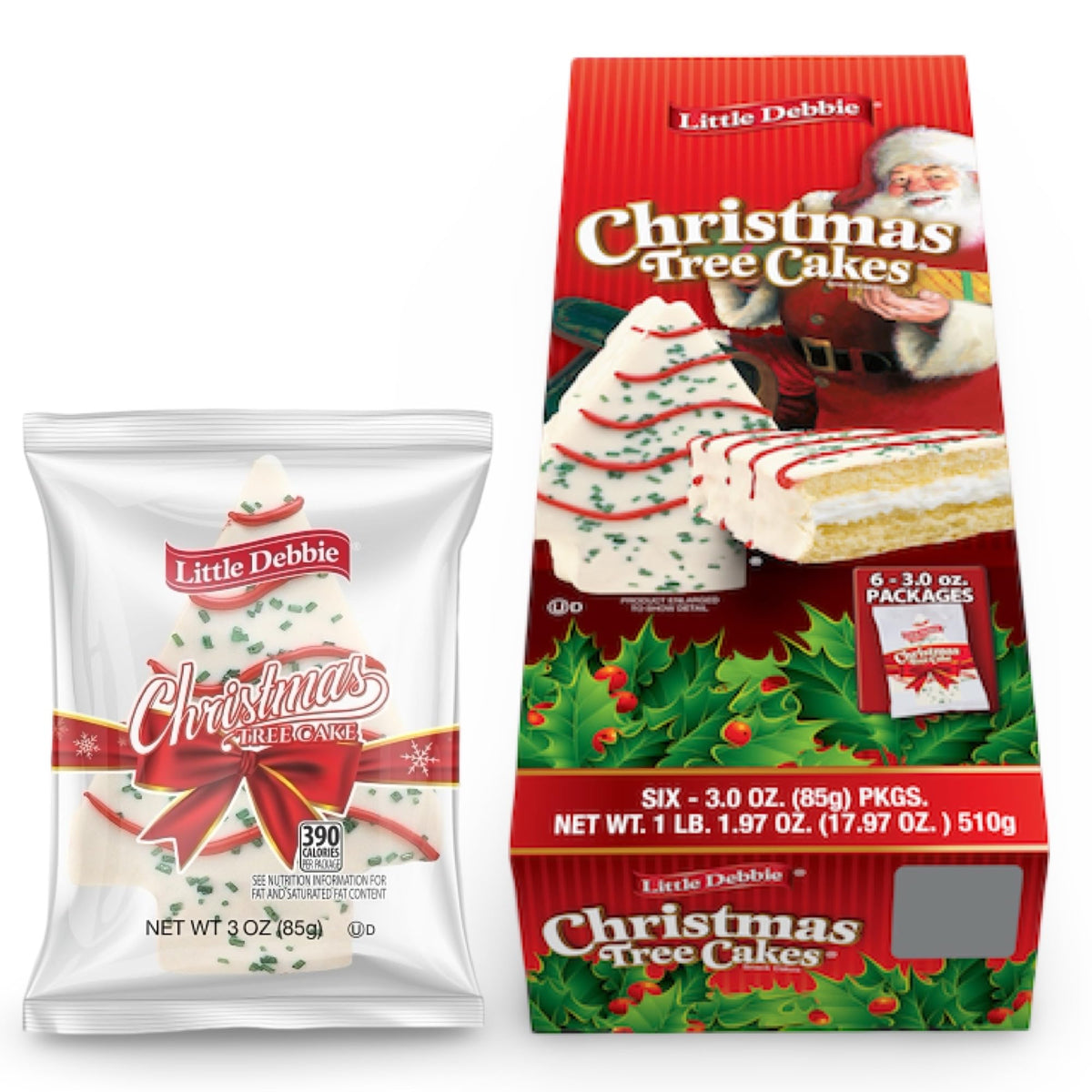 Little Debbie Christmas Tree Cakes - Vanilla | Mega Sized 3 oz Single Serve Snack Cakes, 6 Per Box