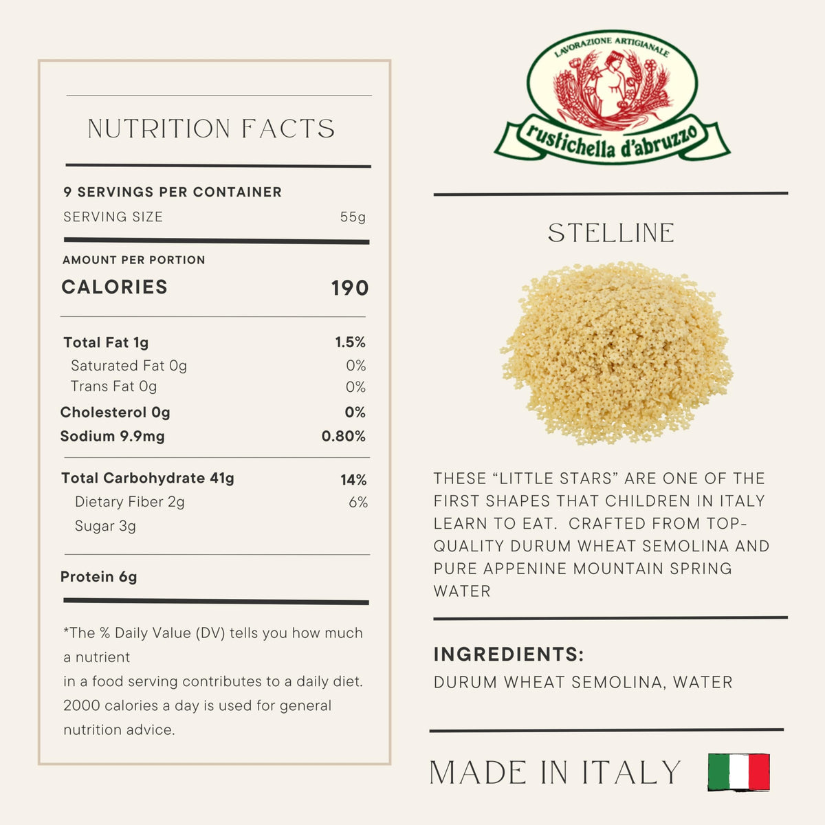 Rustichella D Abruzzo Stelline Durum Wheat in Brown Paper Bag, 1.1 Pound
