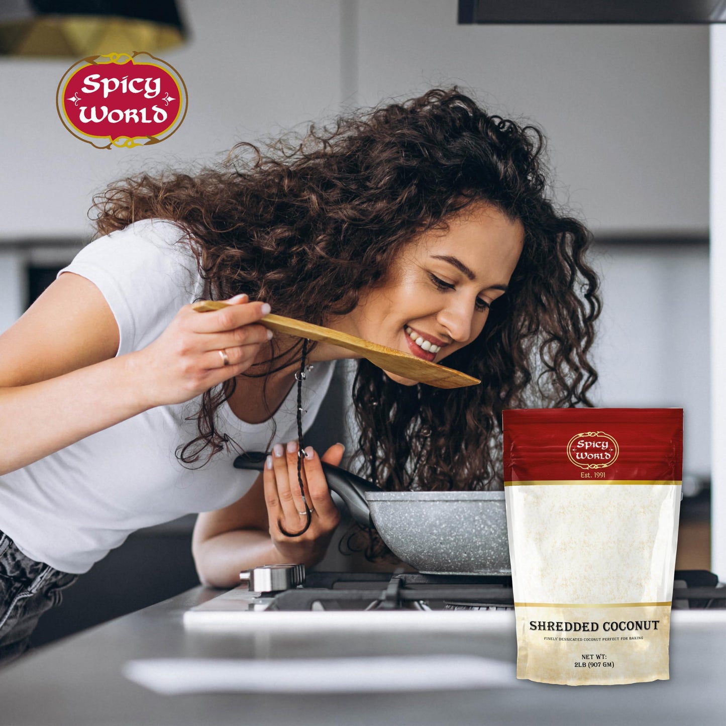 Spicy World Shredded Coconut Powder, Unsweetened, 1.5 Pound Bulk Bag, Finely Shredded, Great for Baking and Smoothies