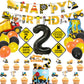 MATTTIME Construction 2nd Birthday Banner and Cupcake Topper, Plastic, Multi-Color, Model 0703, Traffic Sign Cutouts for 2 Years Old Party