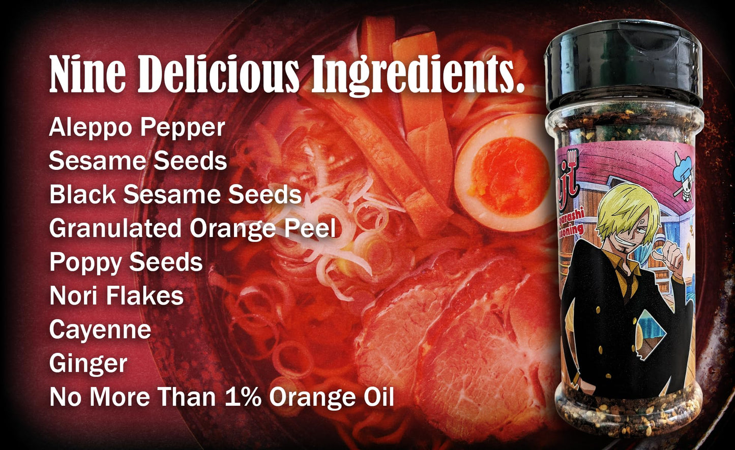 One Piece Sanji Shichimi Togarashi Spicy Ramen Seasoning Powder - Japanese Spice - Officially Licensed, 3.3 Oz Bottle (Pack Of 2