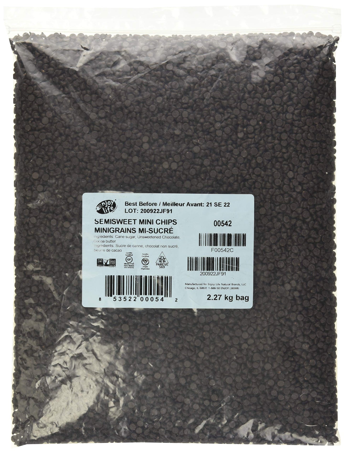 Enjoy Life Bulk Semi-Sweet Mini Chocolate Chips  Vegan  Dairy Free  Gluten Free  Nut Free  Kosher  Soy Free Allergy Friendly  20 Lbs In 4 Bags