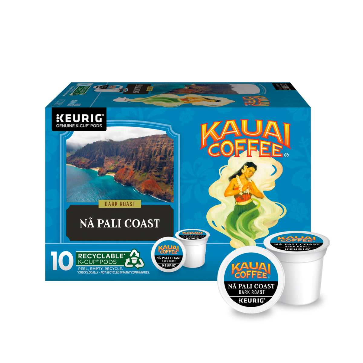 Kauai Coffee K-Cup Pods For Keurig Beverage Makers - Arabica Coffee  10% Hawaiian - Dark Roast  Nutty With Sweet Chocolate Overtones - Na Pali Coast  1 Pack Of 10 Single Serve K-Cups