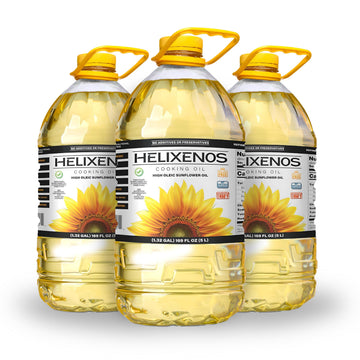 Helixenos High Oleic Sunflower Oil - Refined  Deodorized & Winterized  Non-Gmo  Gluten-Free  Heart-Healthy Cooking Oil For Frying  Baking  Salad Dressing & Skincare (169 Fl Oz X3)