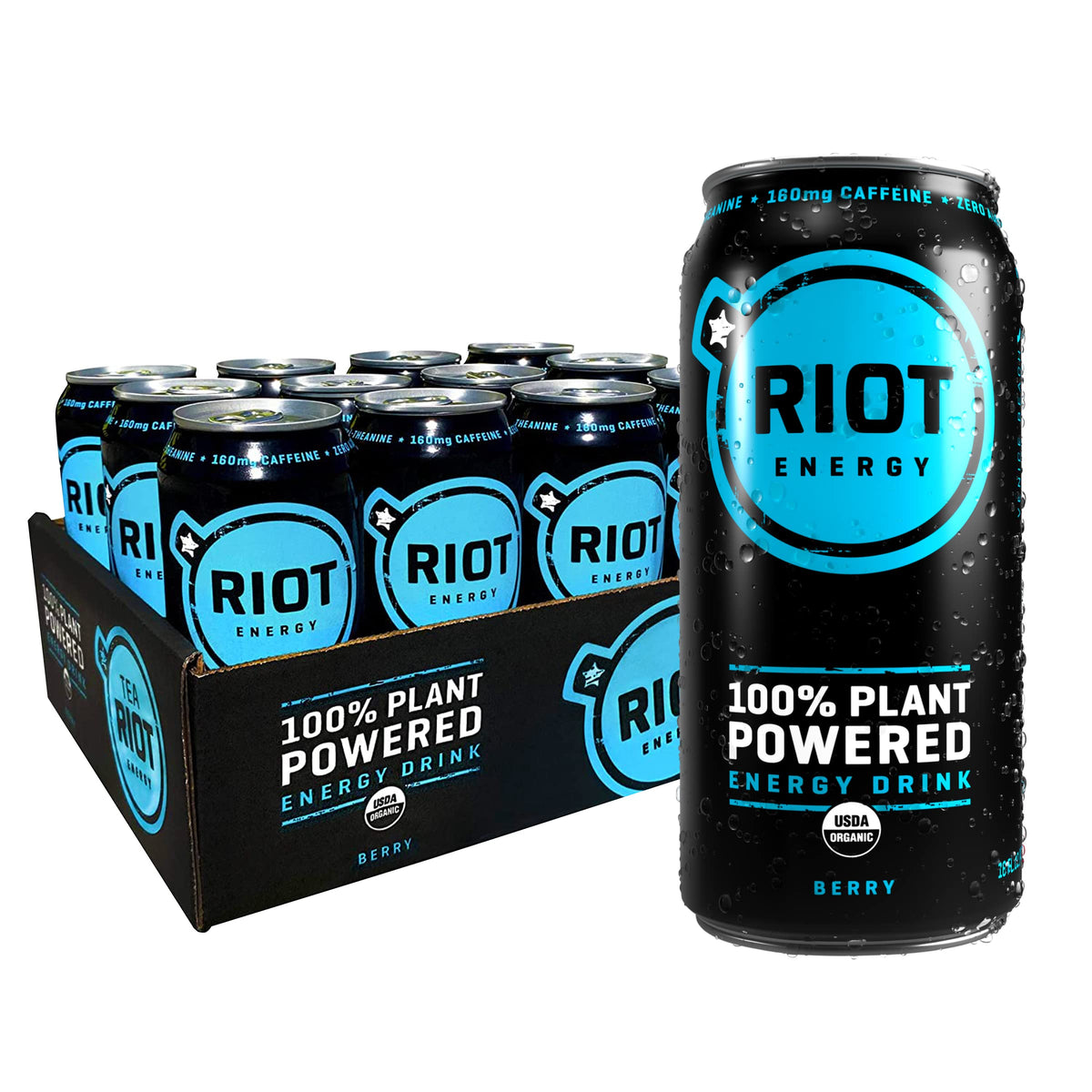 Riot Energy 100% Plant Powered Energy Drink (Berry Riot) Keto-Friendly, Organic, No Added Sugar (16Oz, Pack Of 12)