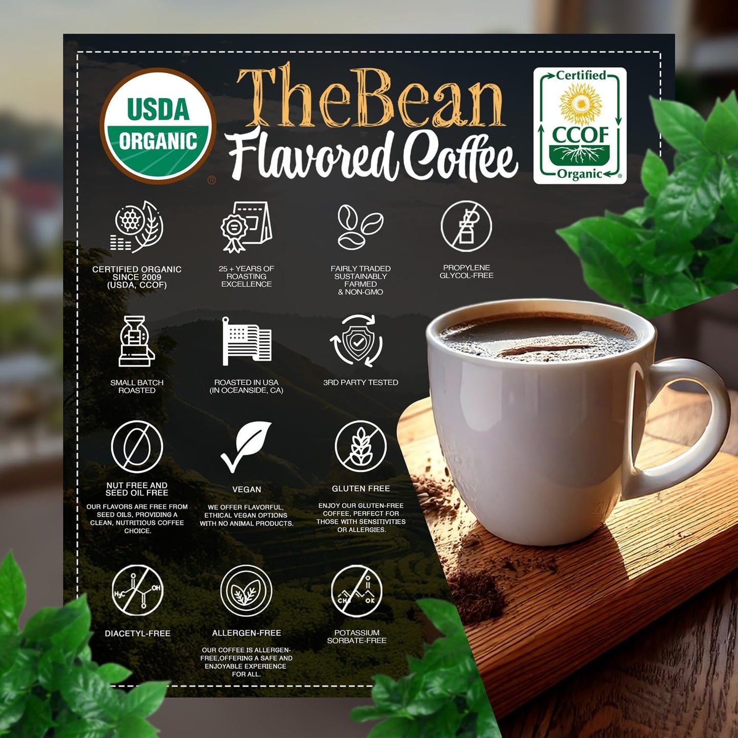The Bean Organic Coffee Company Water Processed Decaf Vanilla Bean, Medium Roast, Ground Coffee, 5-Pound Bag, Caf   Molido Tosta