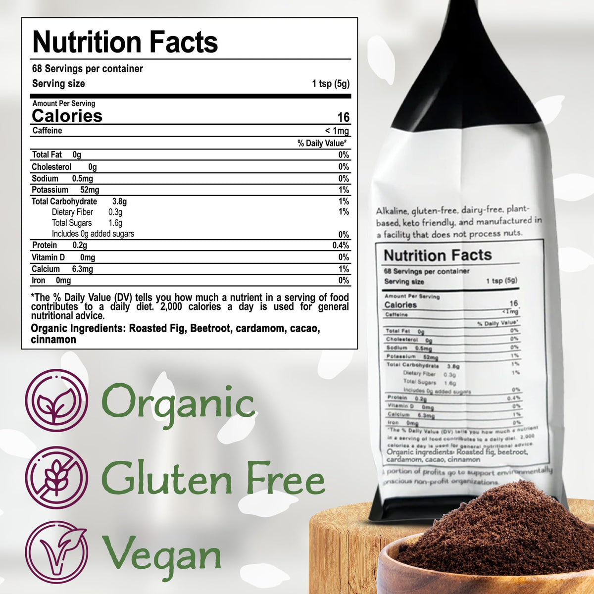 Figbrew - Beetroot Superfood Organic Coffee Alternative, Ground Coffee Substitute, Non-Acidic, Stomach-Friendly Replacement For