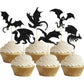 24Pcs Dragon Cupcake Toppers Glitter Dinosaur Birthday Cupcake Picks For Flying Dragon Theme Baby Shower Kids Birthday Party Cak