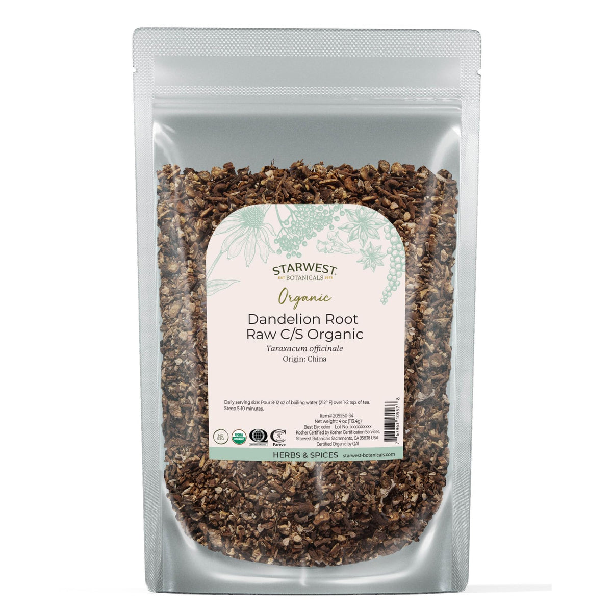 Starwest Botanicals Organic Dandelion Root Tea - Bulk Cut & Sifted, 4 Ounces