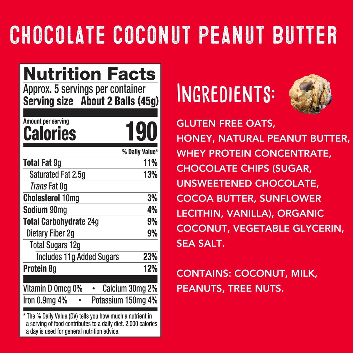 simplyFUEL Whole Food Protein Balls with Probiotics - Chocolate Coconut Peanut Butter Snacks - 8g Protein Snack - Gluten Free En