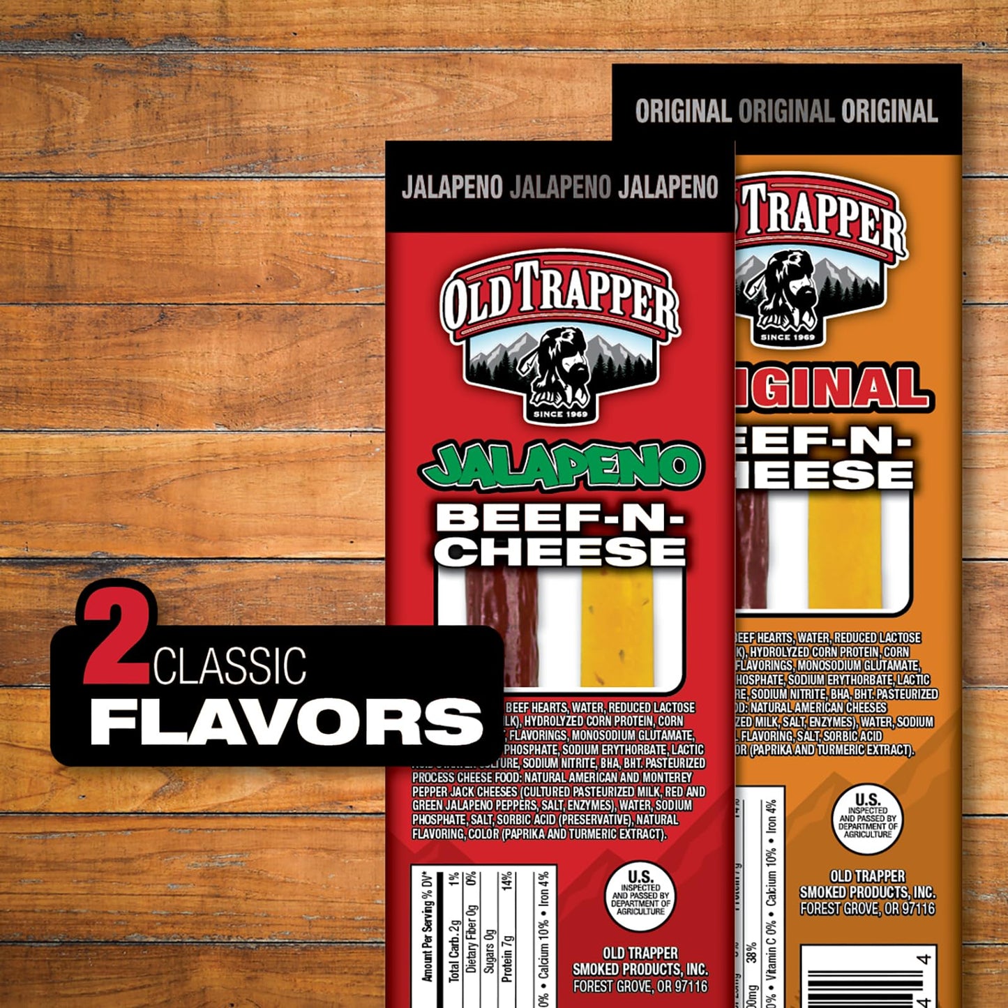 Old Trapper Beef-N-Cheese, Jalapeo Flavor, 1.3-Ounce Individual Package, Spicy And Savory Beef Stick And American Cheese Snack P