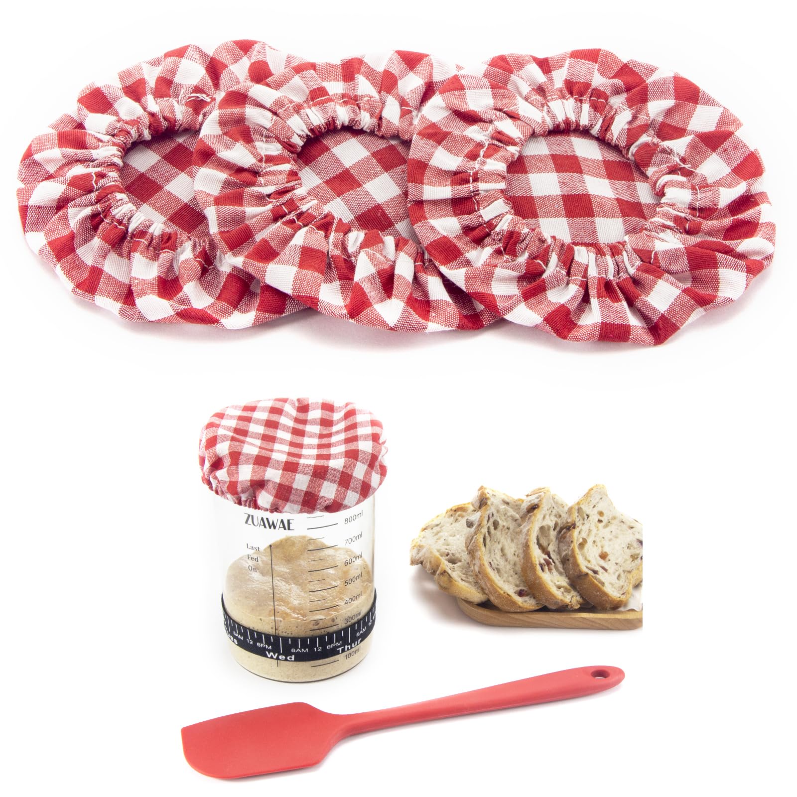 Zuawae Sourdough Jar Cover  Reusable Sourdough Cloth Cover  3Pc Handmade Cotton Cloth Covers For Sourdough Starter Jar Sourdough Bread Baking Supplies Fit Jars Mouth From 3-4 Inch (Red Plaid)