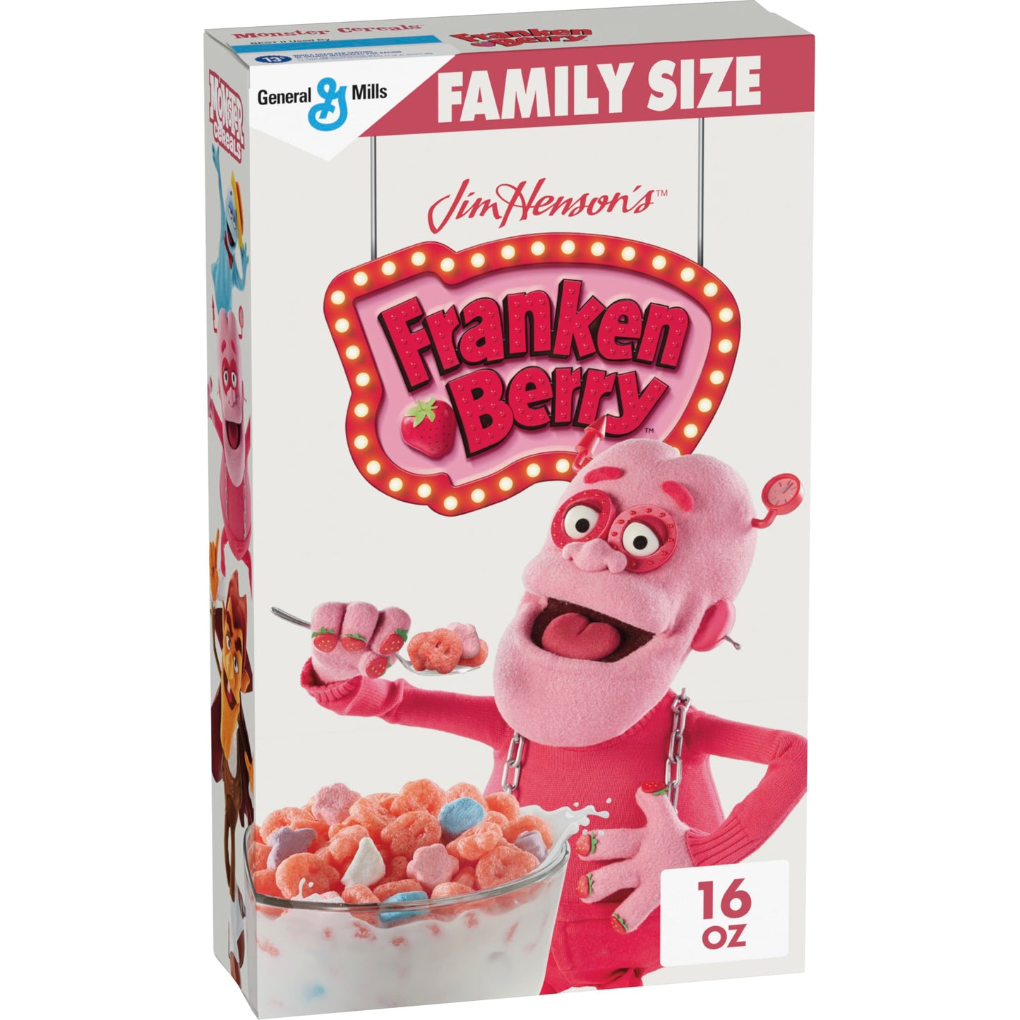 General Mills Franken Berry Cereal with Monster Marshmallows, Family Size, 16 oz, Whole Grain, Kids Breakfast Cereal