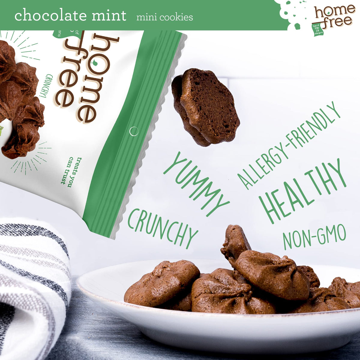 Homefree Chocolate Mint Mini Cookies, Gluten Free, Nut Free, Vegan, Individually Wrapped Packs, School Safe And Allergy Friendly Snack, 0.95 Oz. (Pack Of 30)